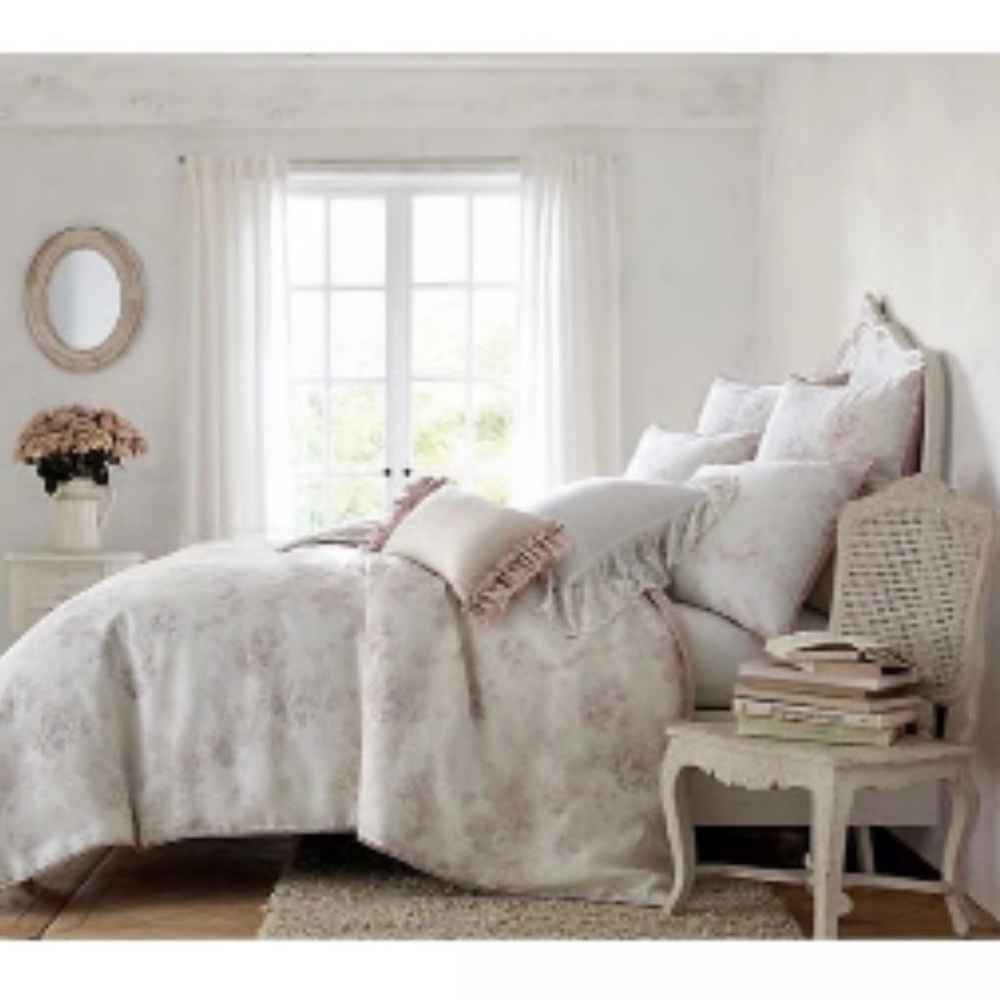 Wamsutta Vintage Linen Lille King Duvet Cover and Shams in Blush NEW